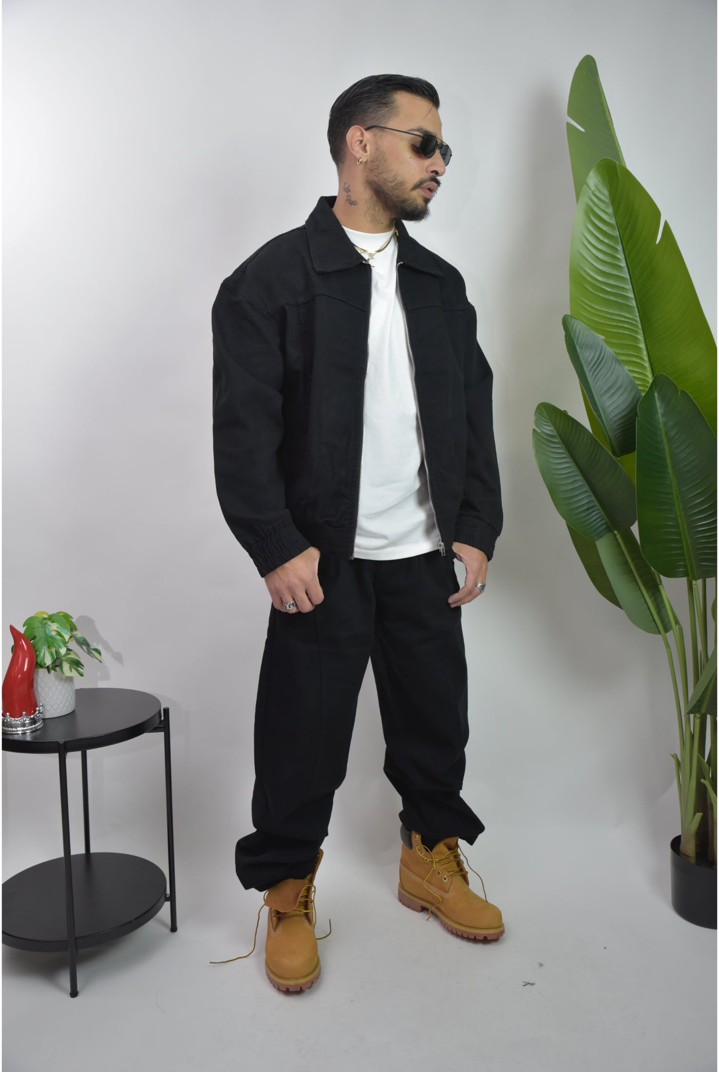 Coordinato zip black denim 2221a