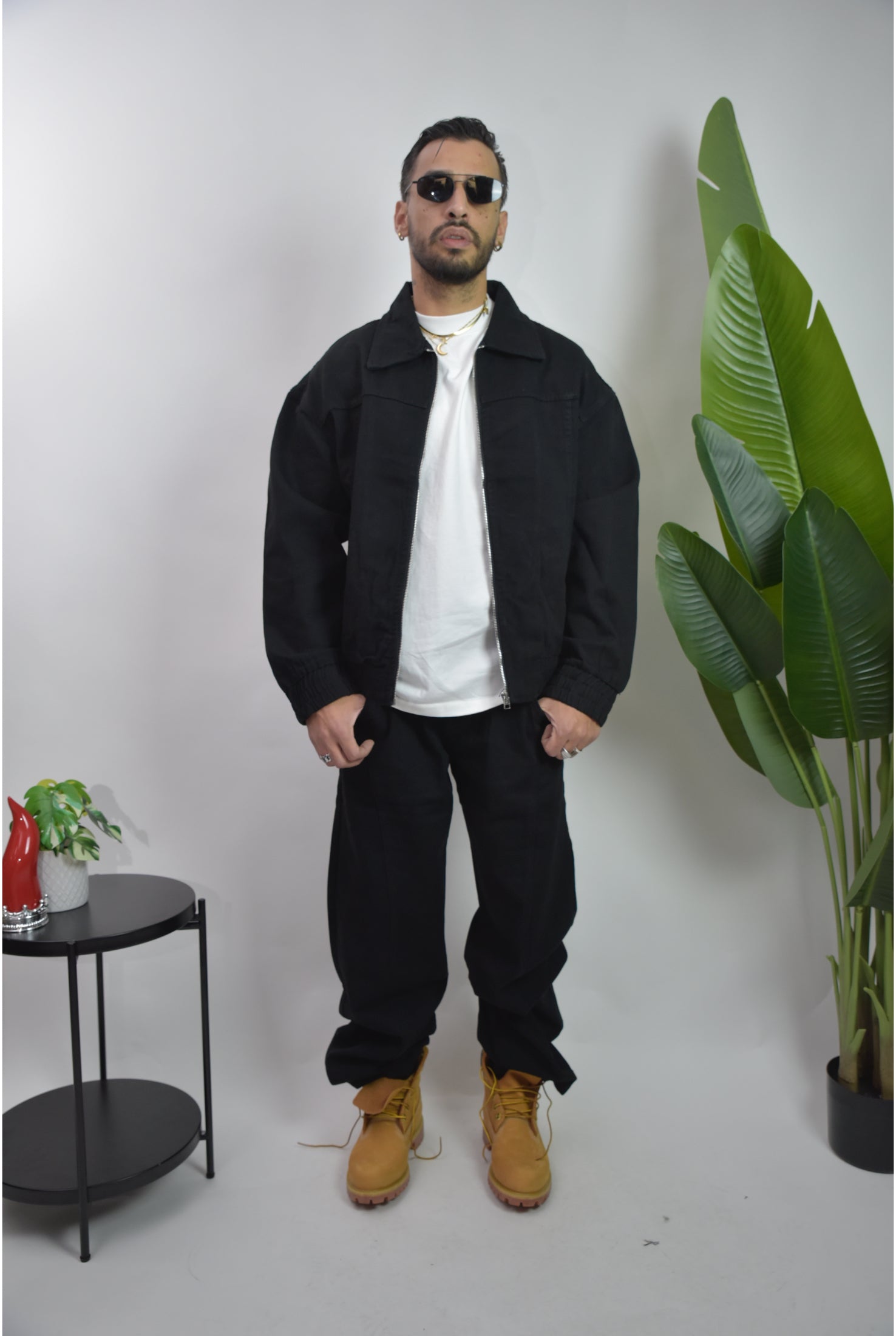 Coordinato zip black denim 2221a