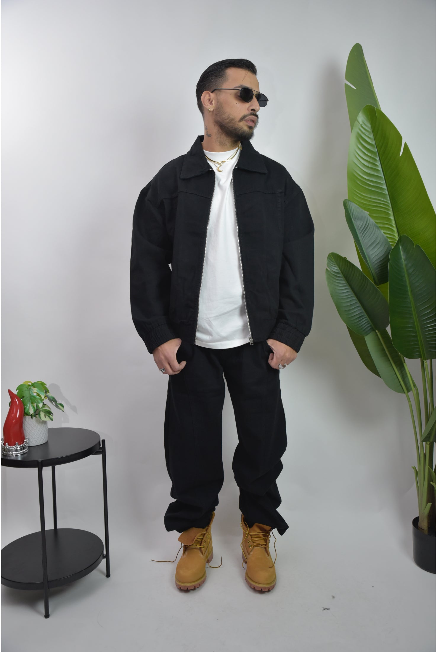 Coordinato zip black denim 2221a