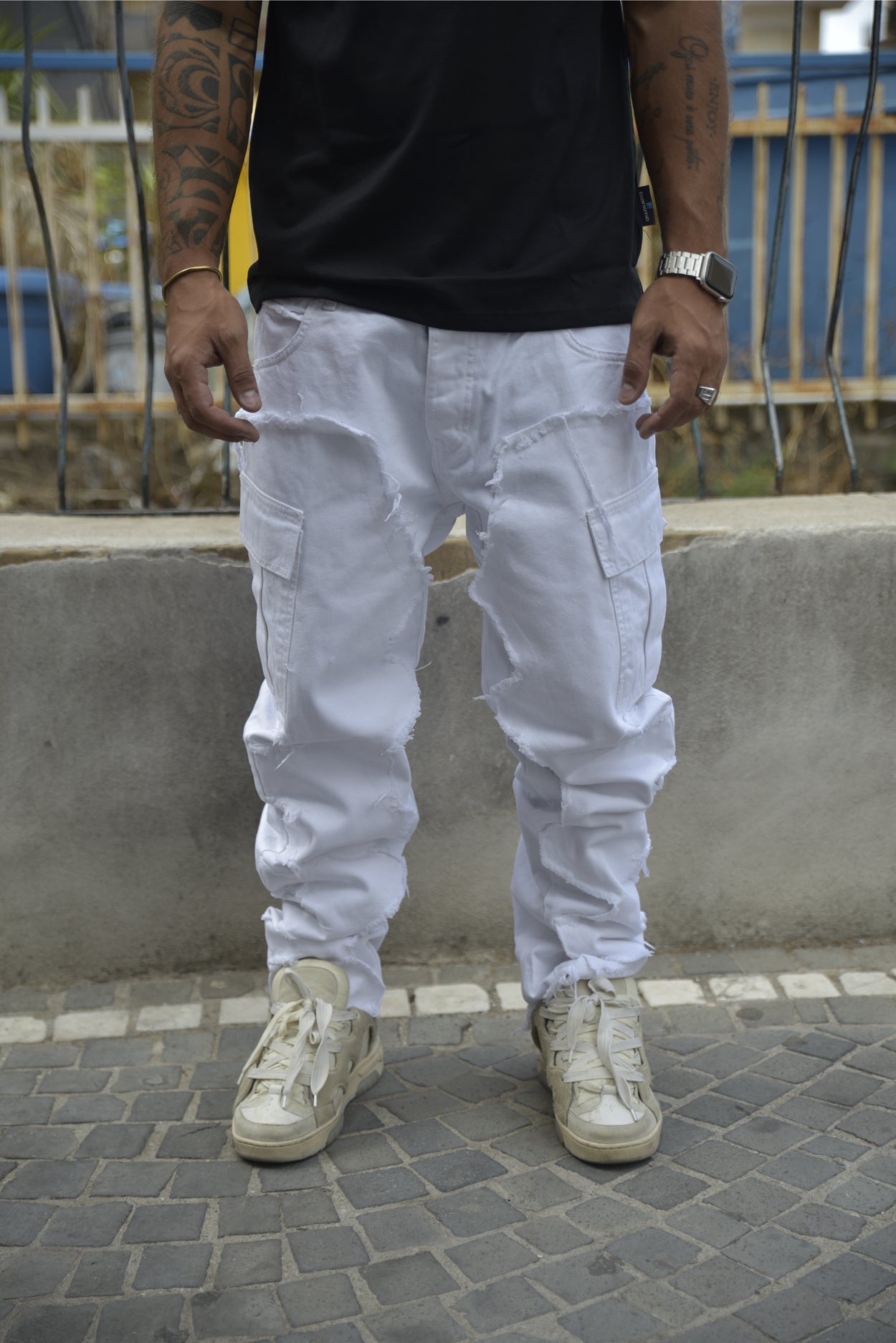 Jeans CIANOTIC STRAIGHT FIT cargo zip white