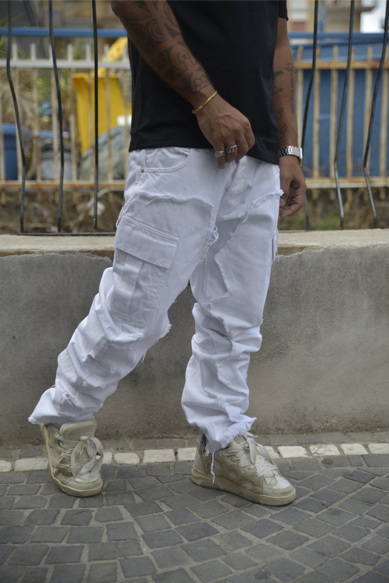 Jeans CIANOTIC STRAIGHT FIT cargo zip white