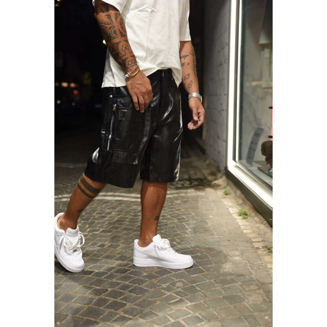 Jeans short CIANOTIC cargo pelle BLACK