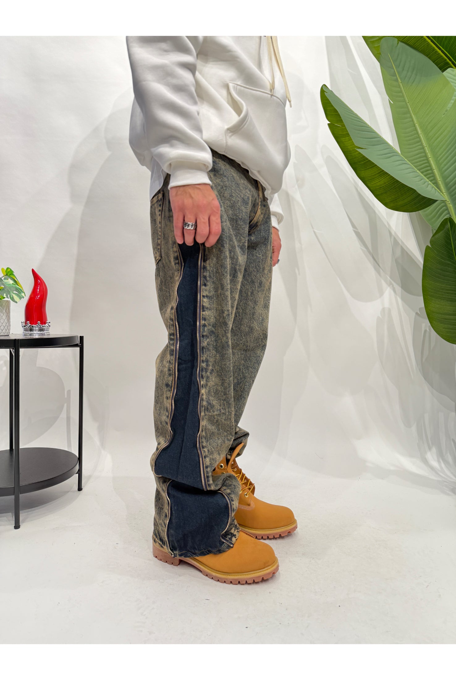 Jeans baggy zipped sabbiato