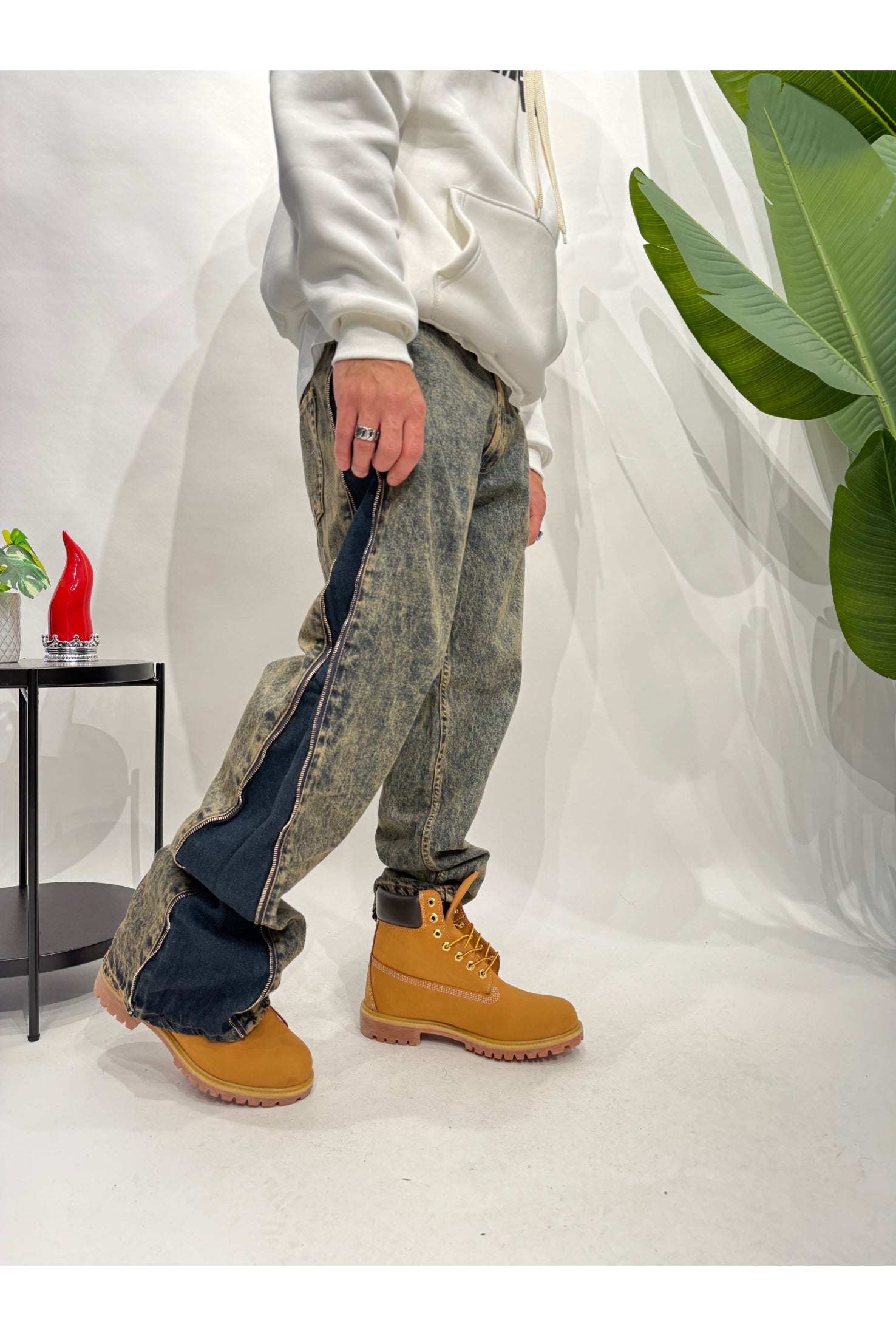 Jeans baggy zipped sabbiato