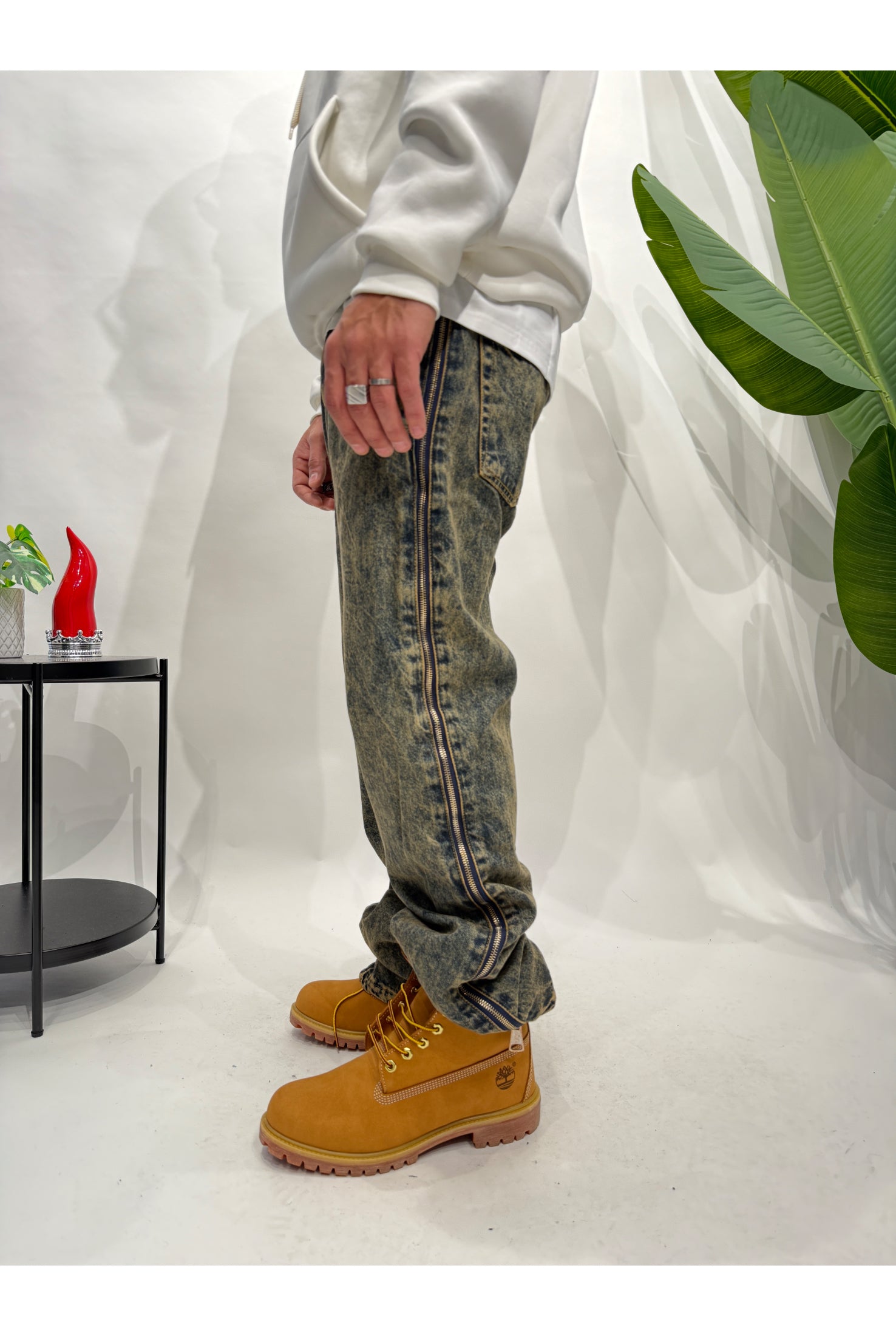 Jeans baggy zipped sabbiato