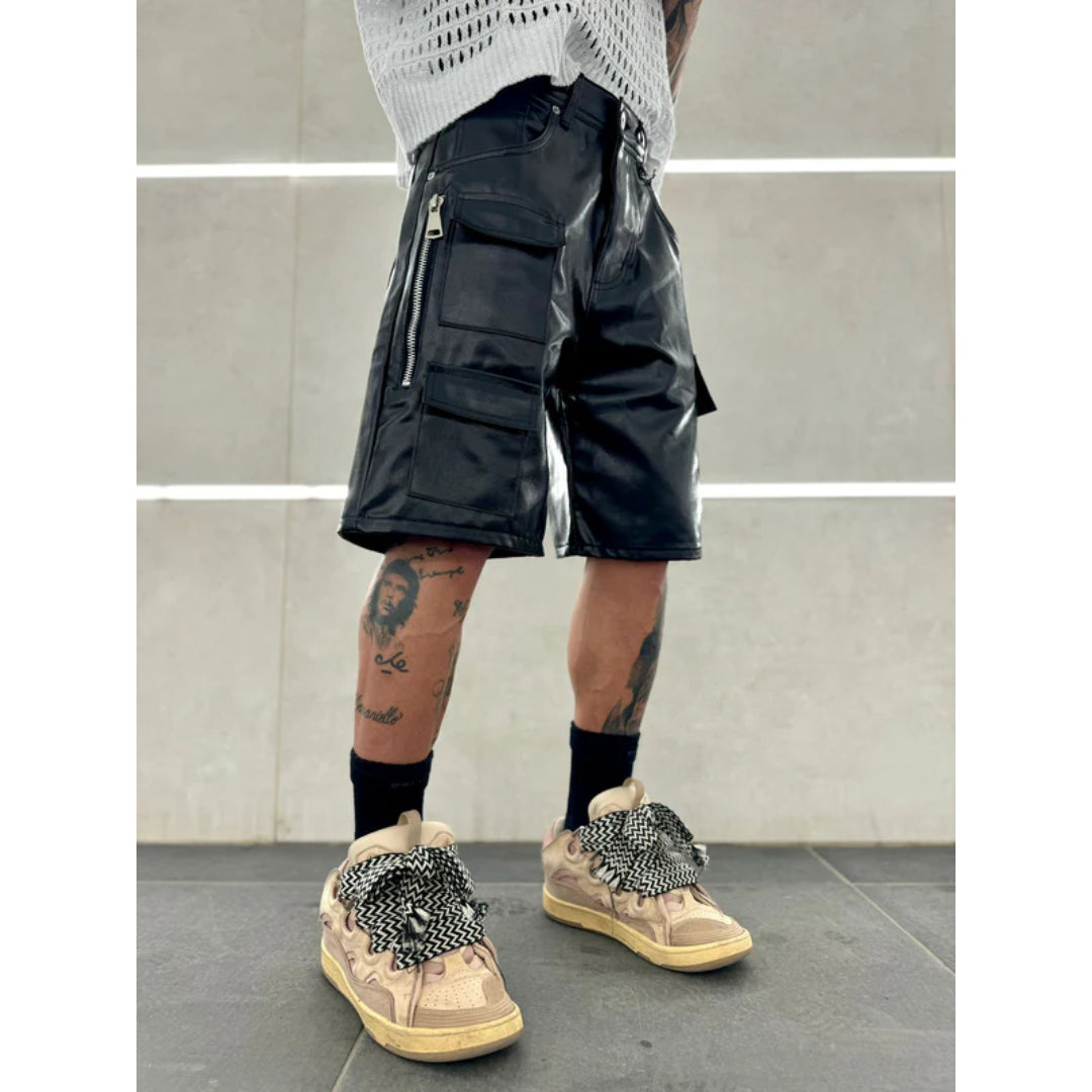 Jeans short CIANOTIC cargo pelle BLACK